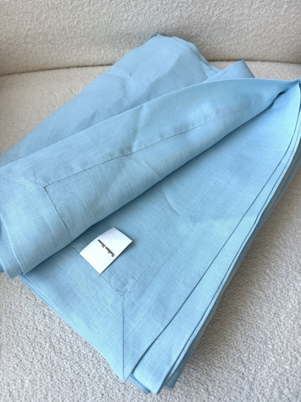60x90 100% Pure Linen Tablecloth Sky Blue Machine Washable Solino Home